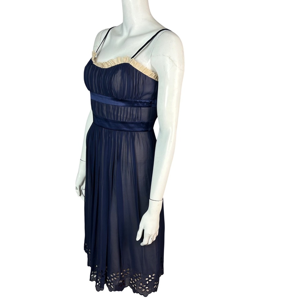 90s Regency Balletcore Silk Slip Dress Size 2 BCBG Blue Chiffon Dainty Cocktail - Picture 2 of 12